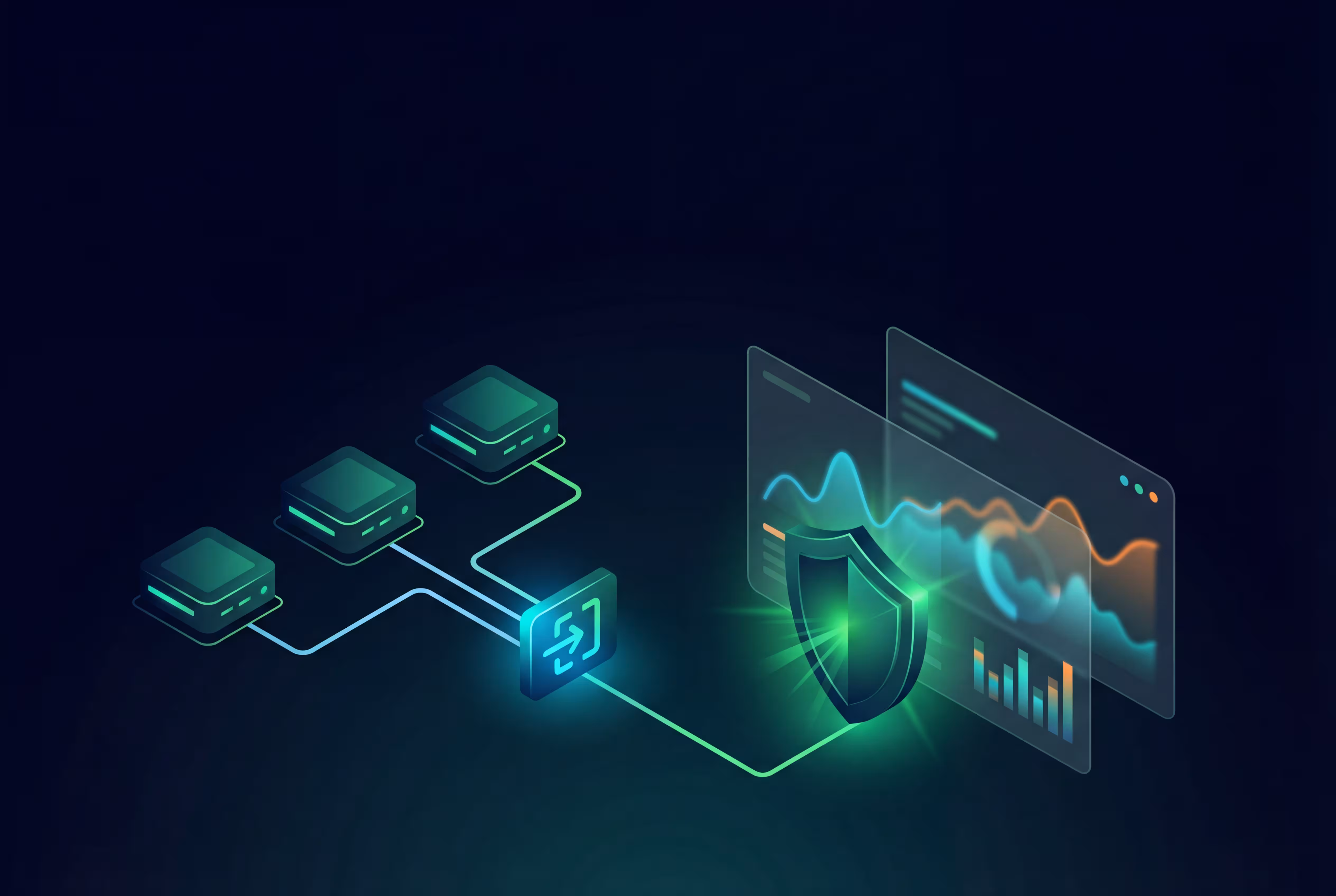 global edge network 3D illustration with glowing nodes